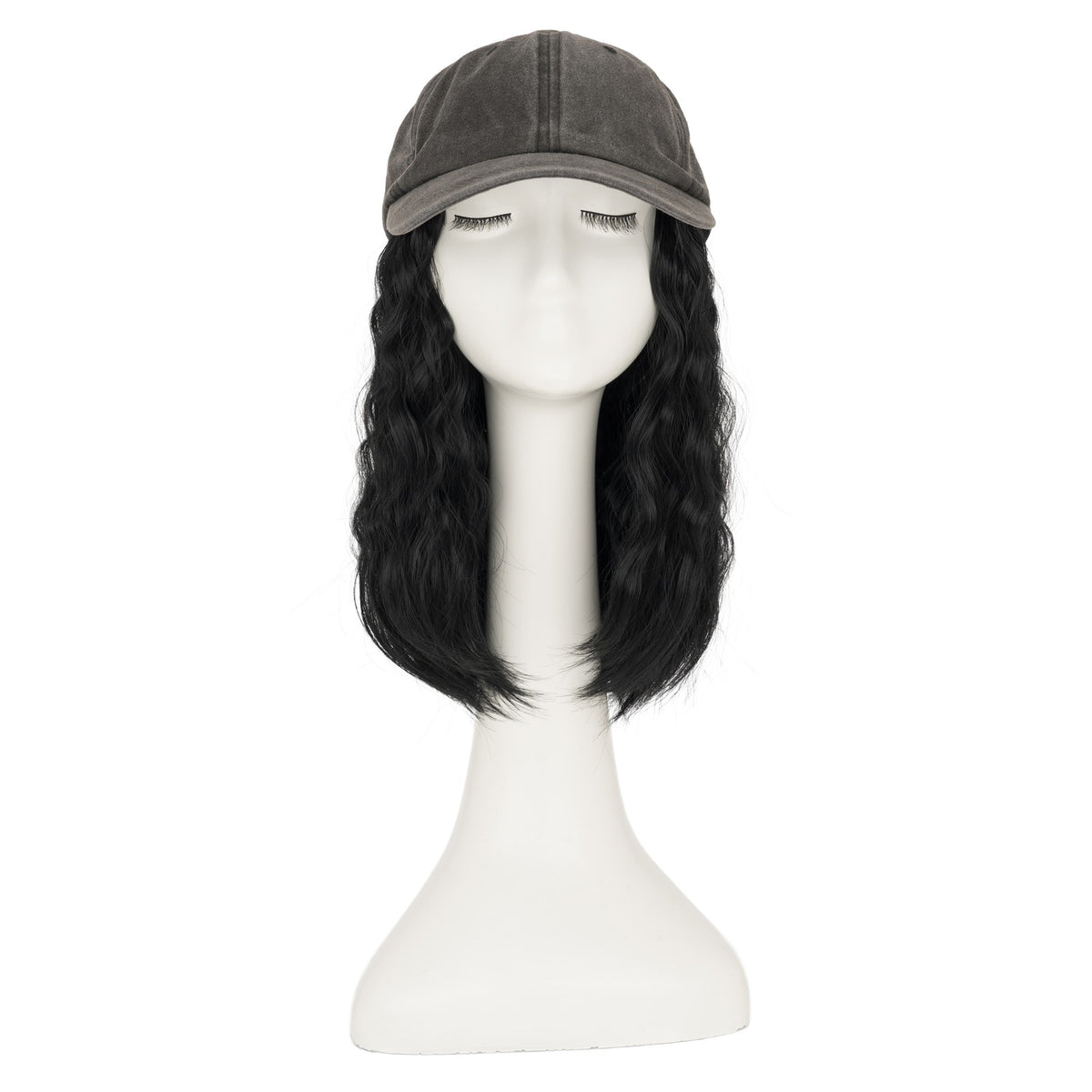 8-Inch Curly Baseball Cap with Synthetic Ponytail Hair Extensions - Natural Look