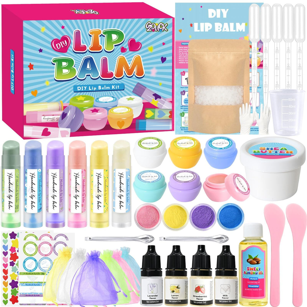 DIY Lip Balm Making Kit with 42 Pieces - Moisturizing & Nourishing Set, Pink