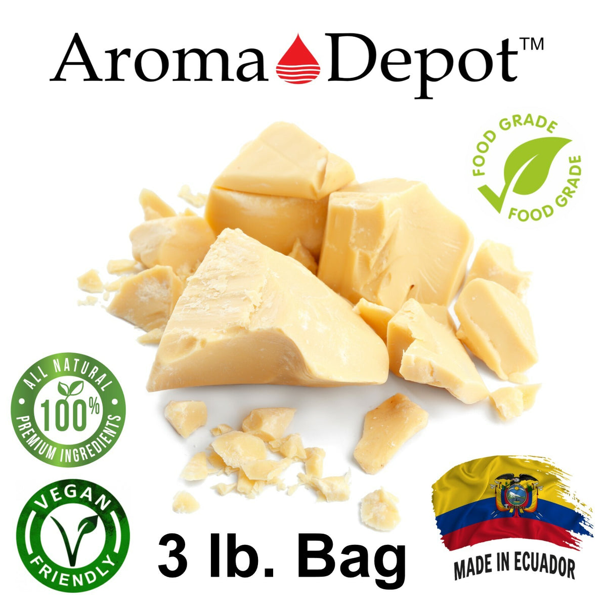 Raw Cocoa Butter 3lb BAG 100% Natural Unrefined Pure Virgin