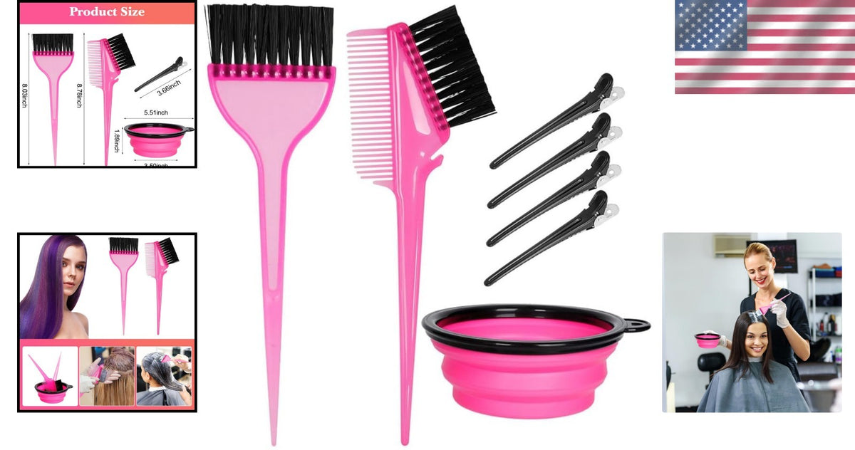 Hair Dye Brush and Bowl Set - Pink & Black