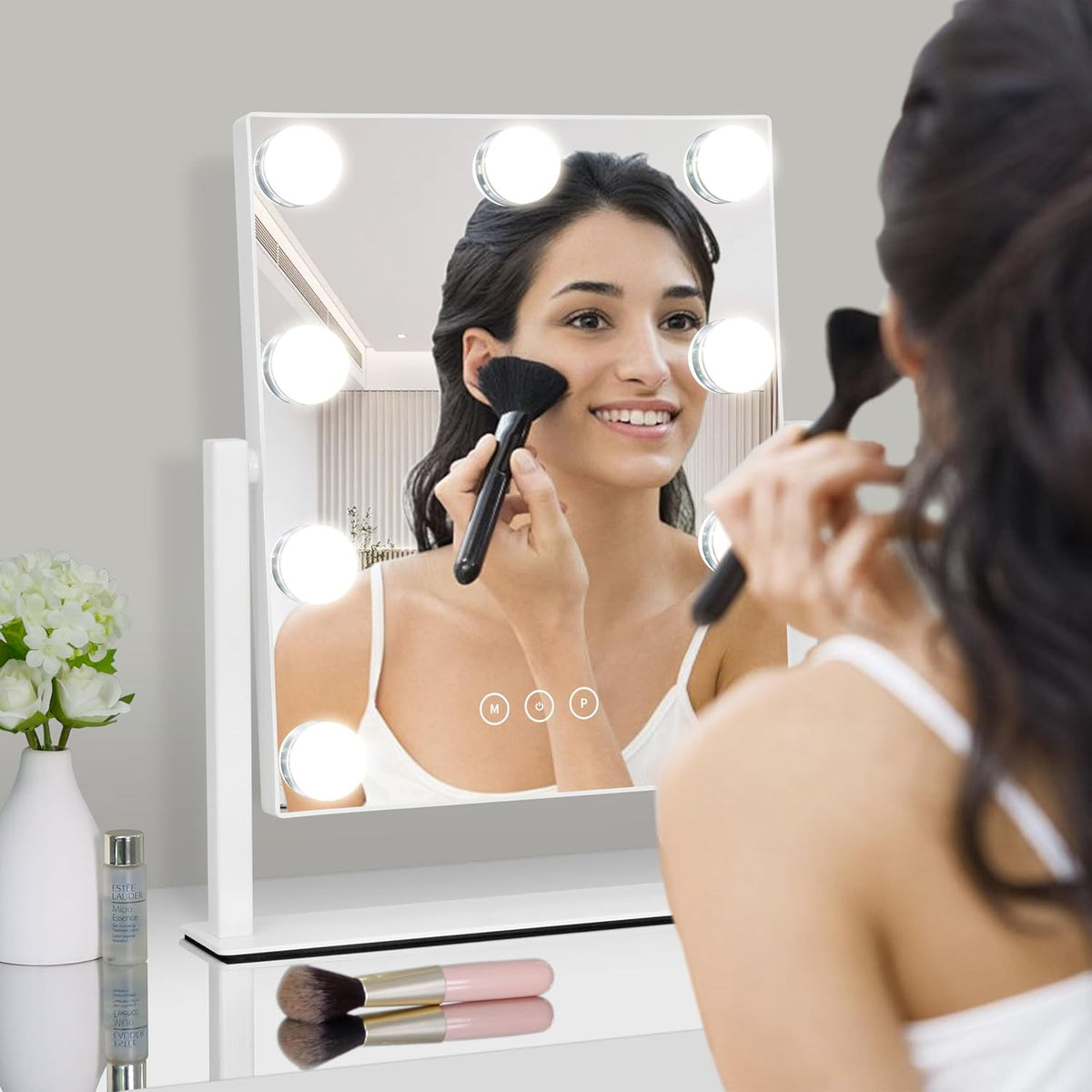 Lighted Vanity Mirror with Dimmable LED Bulbs & 10X Magnifier, Adjustable Brightness & 3 Color Modes
