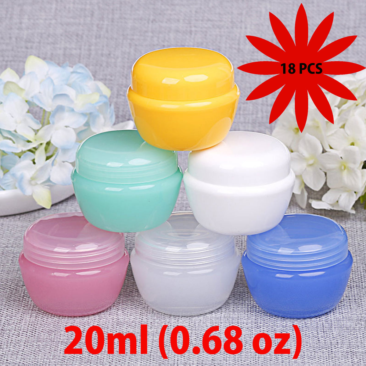 18 Colorful 20g Cosmetic Jar Containers with Lids - Travel Makeup Storage