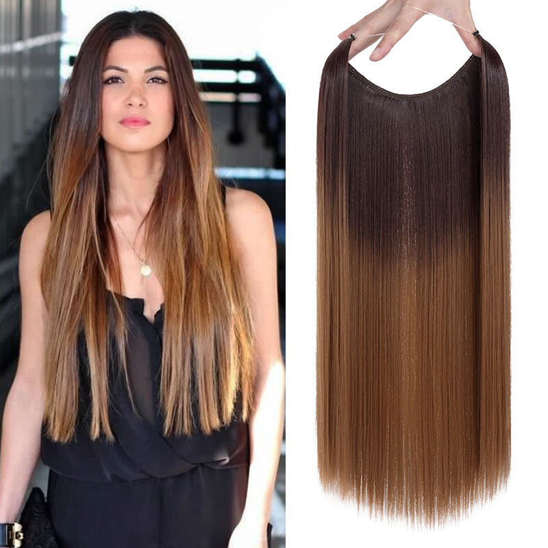 Invisible Wire Hair Extensions - Natural Synthetic Length & Body Wavy or Straight