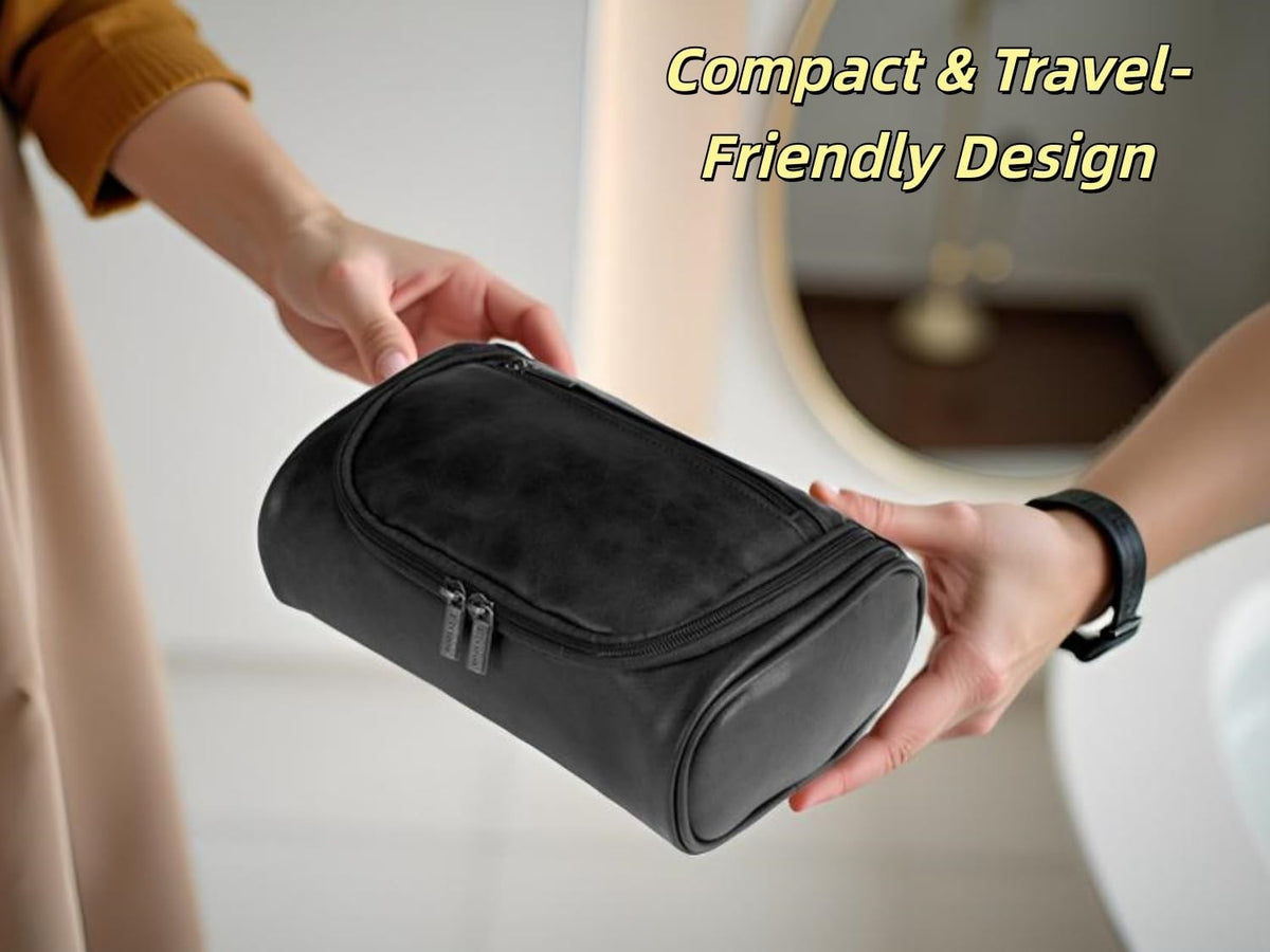 Men's Leather Toiletry Bag with Water-Resistant Interior - Travel Organizer