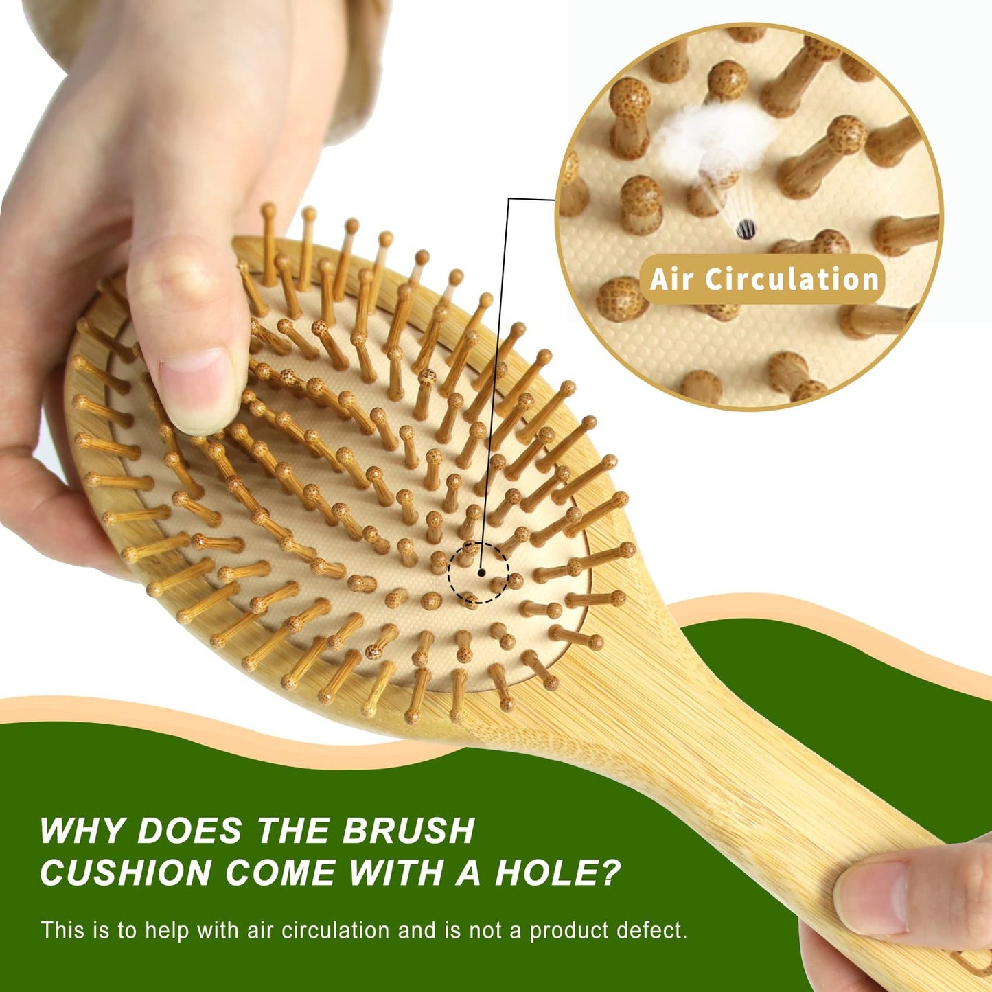 Natural Bamboo Paddle Hair Brush for Detangling and Scalp Massage - Yellow