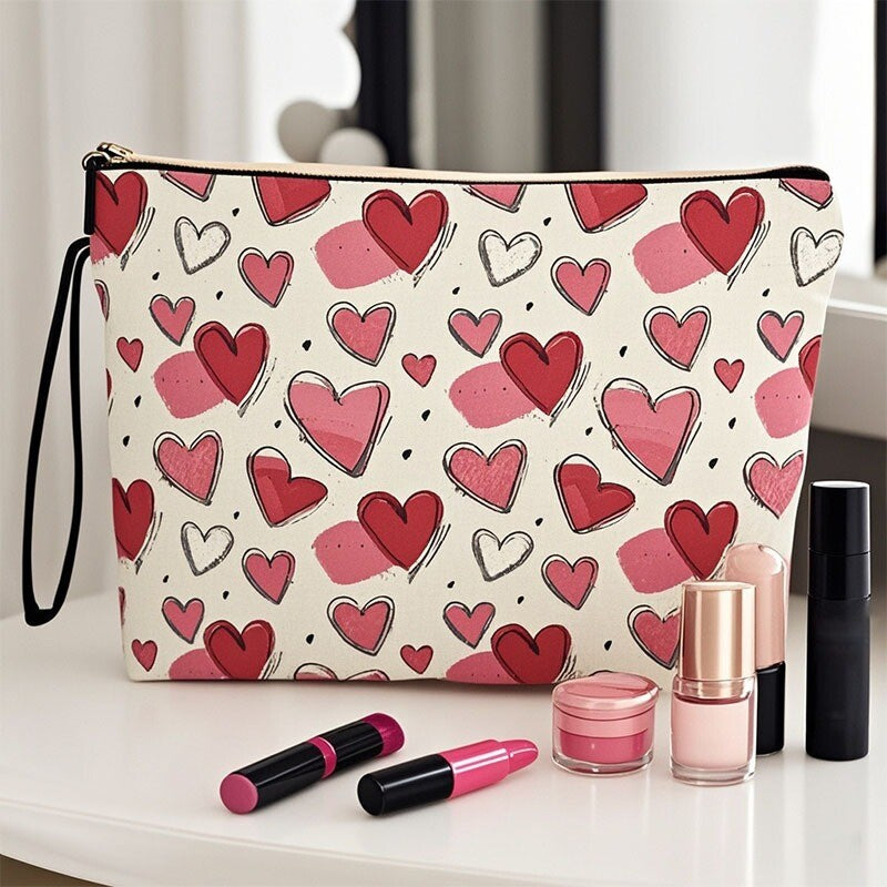 Pink Heart Makeup Bag Cosmetic Organizer Travel Toiletry Pouch Gift