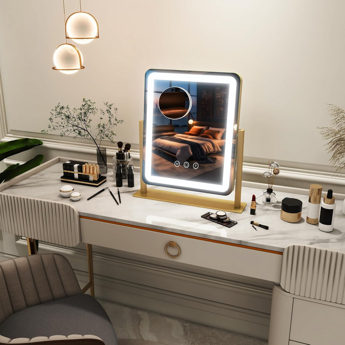 LED Lighted Makeup Mirror with Touch Control, Dimmable 15x12.6 Inches