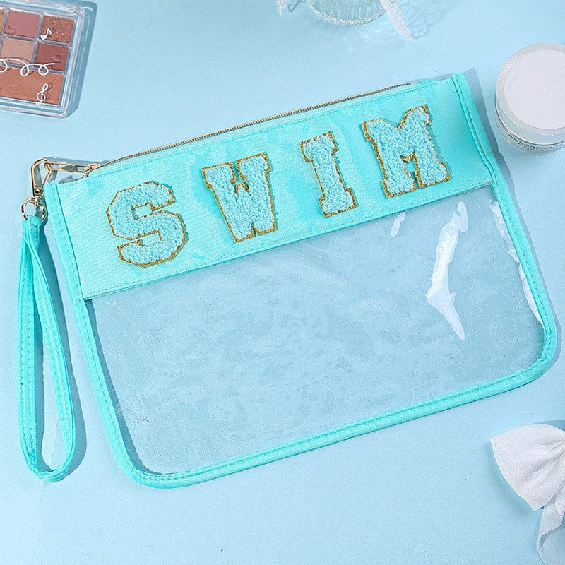 Sport Theme Clear Waterproof Wristlet Cosmetic Bag with Wrist Strap
