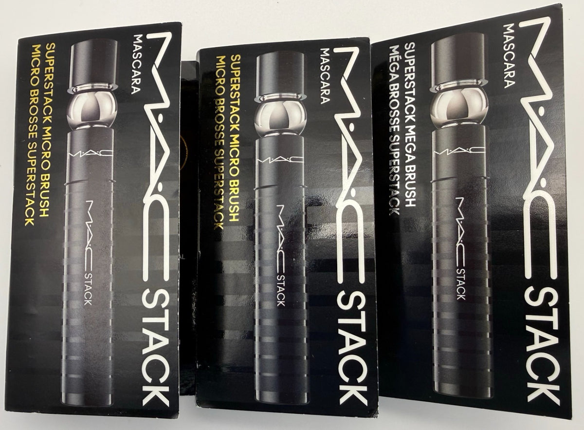Lot of 3 MAC MACStack Mascara - Black, Micro & Mega Brushes, 0.1oz Each