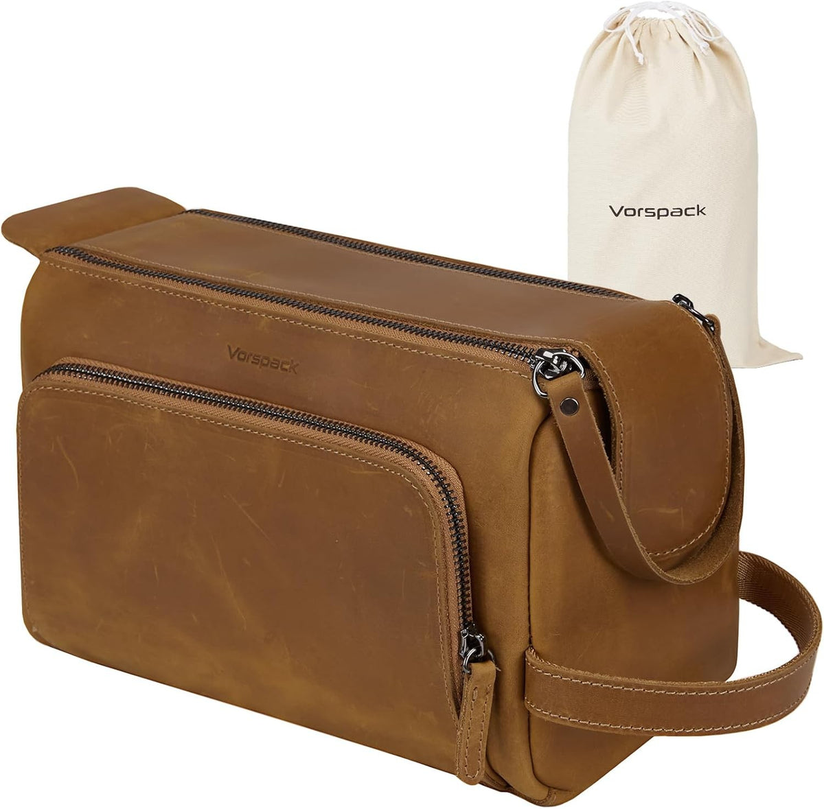 Genuine Leather Travel Toiletry Bag for Men Water Resistant Organizer