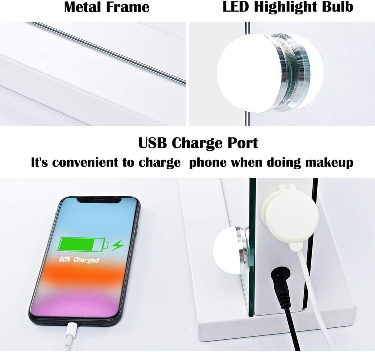 Large Hollywood Lighted Makeup Mirror with Dimmable LED & 10X Magnification