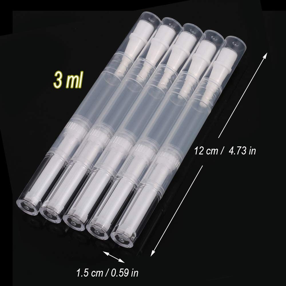3ml Clear Plastic Nail Oil Pens with Nylon Brush Tips - 30 Pack