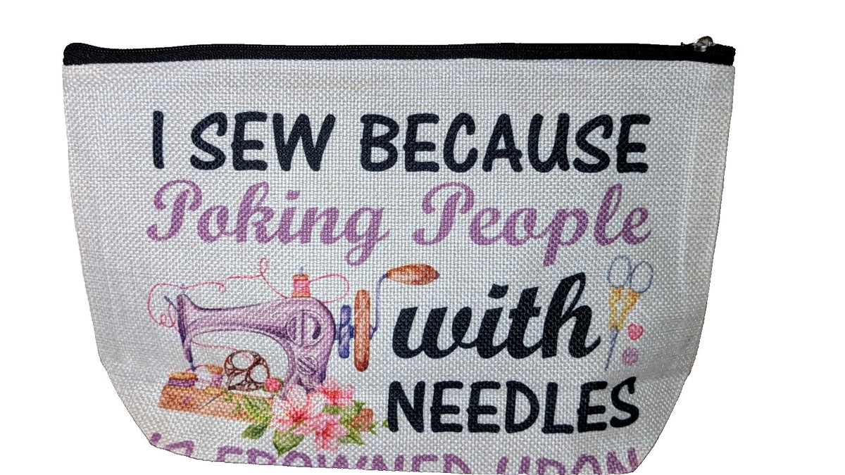 Sewing Makeup Bag with Needle Quote - Canvas Travel Organizer