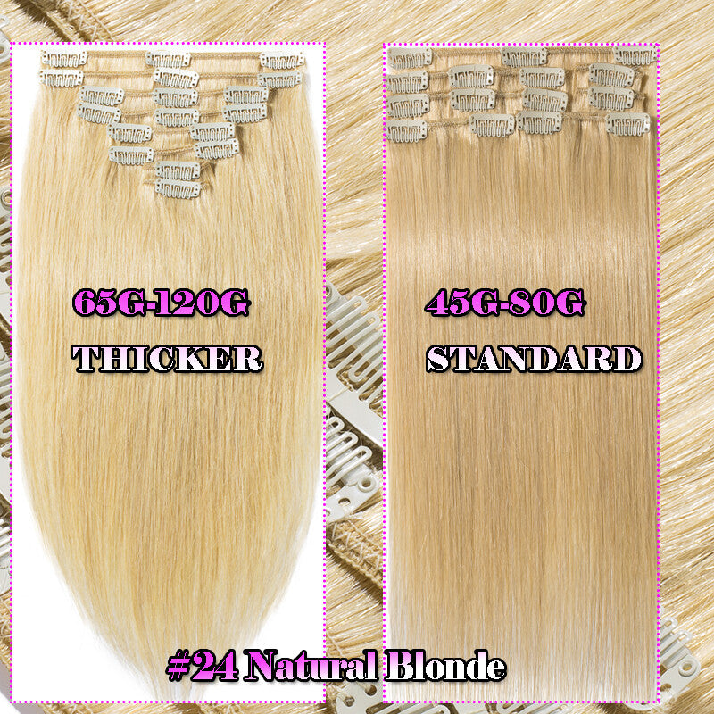 8pcs Clip-In Remy Human Hair Extensions Full Head - Brown Blonde Ombre