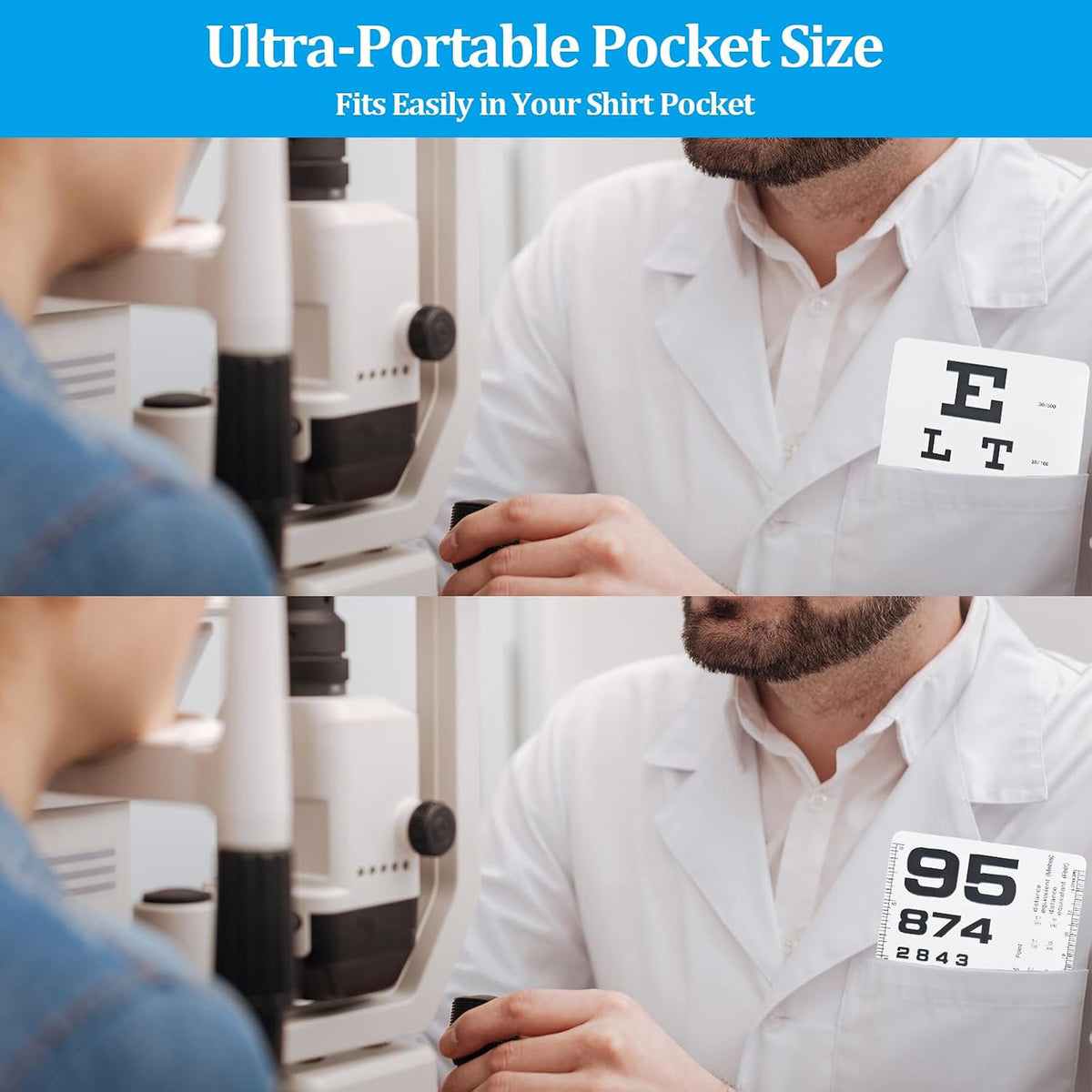 Pocket Eye Chart Dual-Sided Snellen Rosenbaum Vision Tester for Home & Office Use