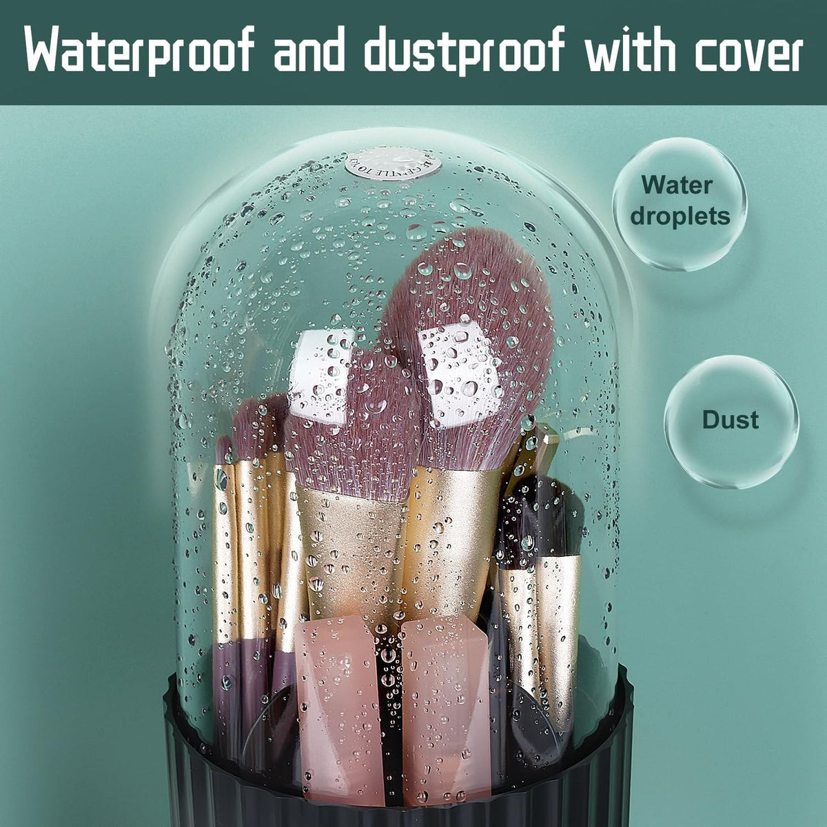 Rotating Makeup Brush Holder Organizer with Lid - 360° Spinning Cosmetics Storage