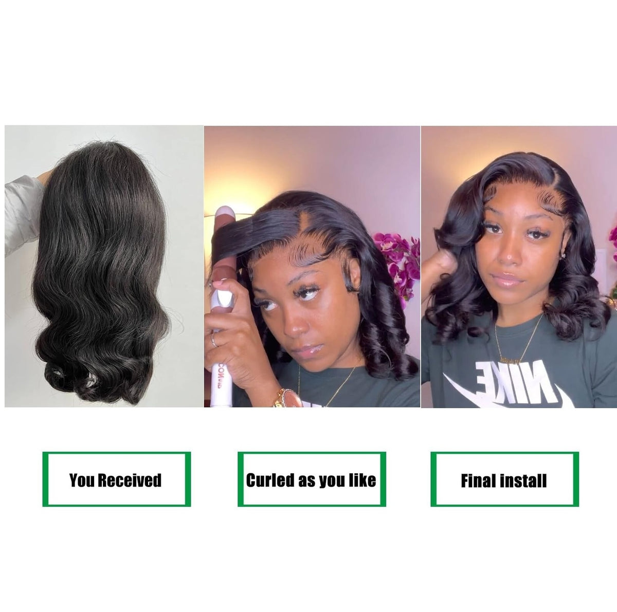 14-Inch Lace Front Bob Wig Black Natural Hair Body Wave Pre-Plucked for Women