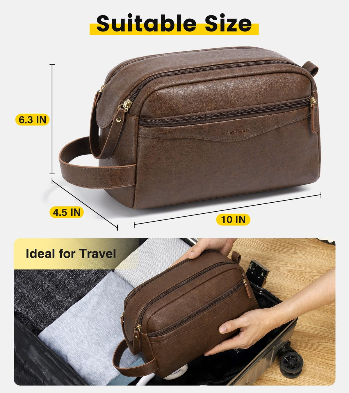 Men's PU Leather Toiletry Bag with Wide Opening Travel Organizer
