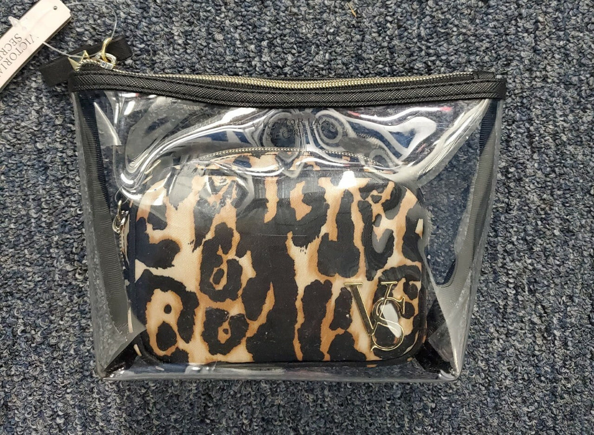 Victoria's Secret Leopard Travel Cosmetic Bag & Clear Makeup Pouch Set