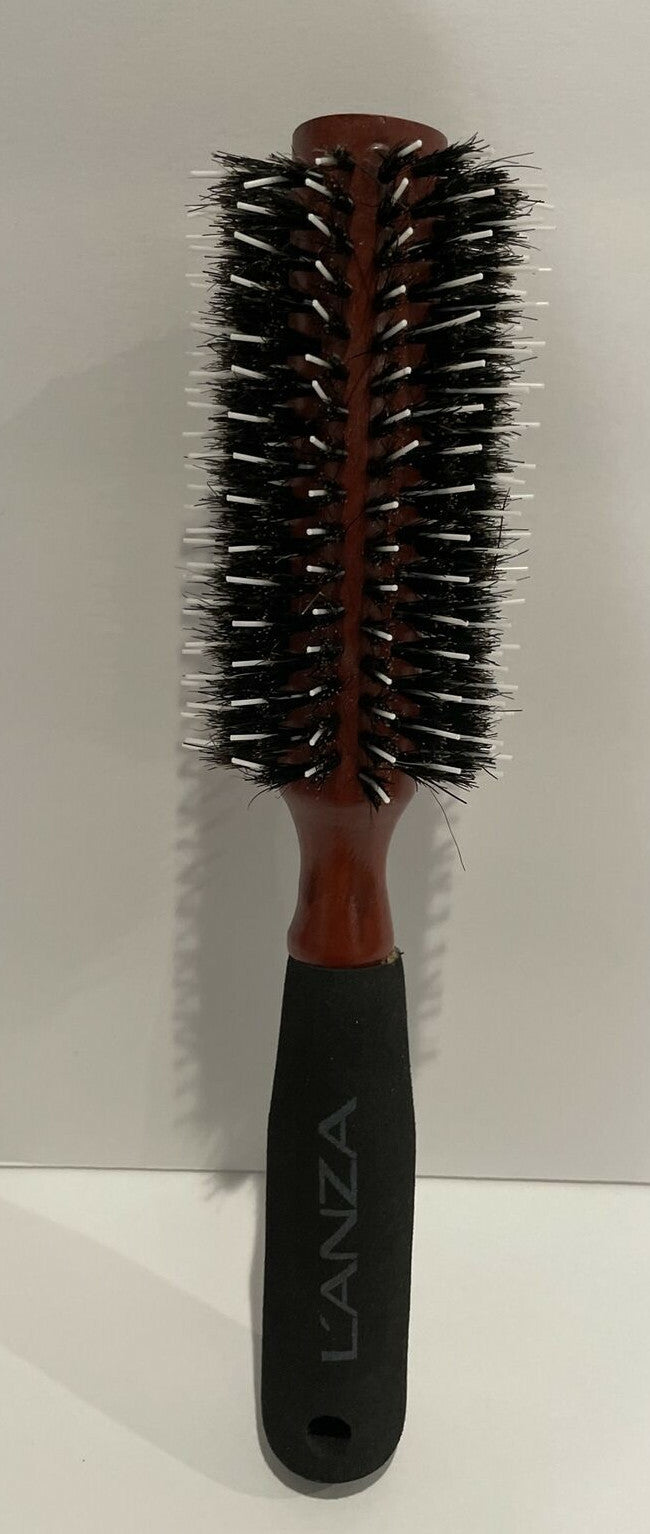 Lanza Boar Nylon Bristle Round Hair Brush 2.2 Inch with Wooden Handle