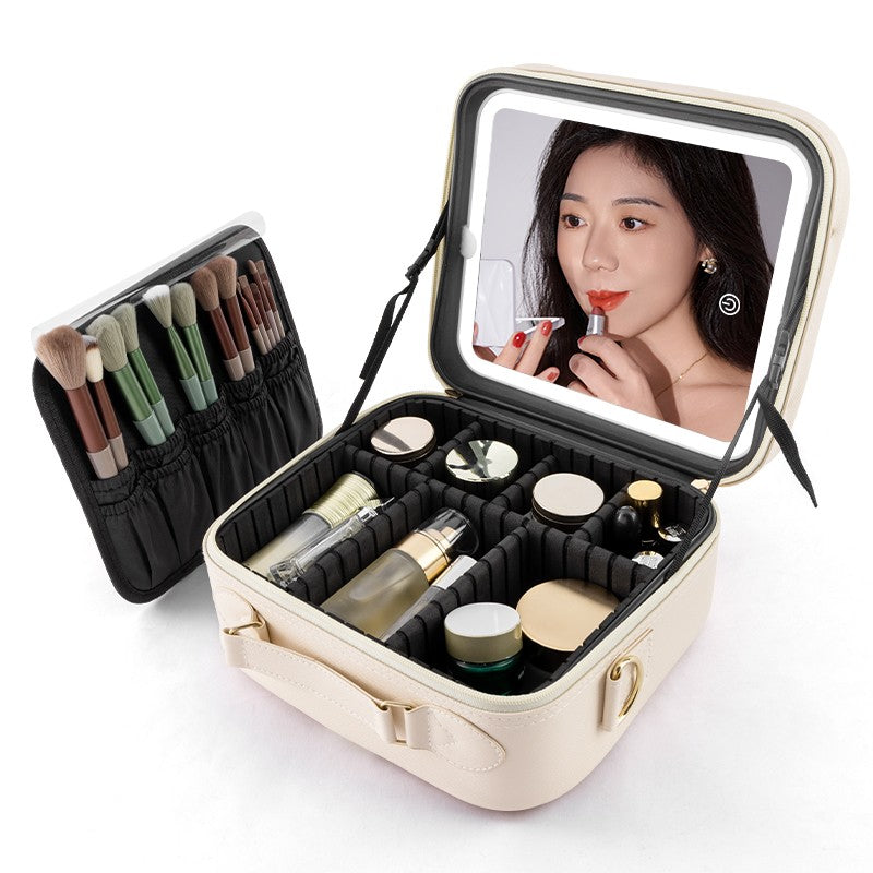 Portable Makeup Bag with LED Mirror Waterproof Travel Organizer