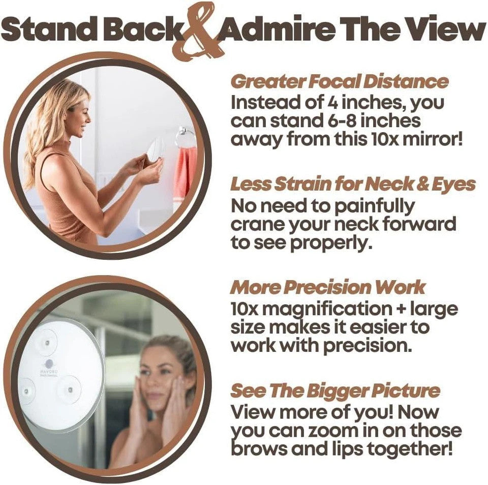 9 Inch Magnifying Mirror with Suction Cups 10x Magnification for Bathroom & Travel