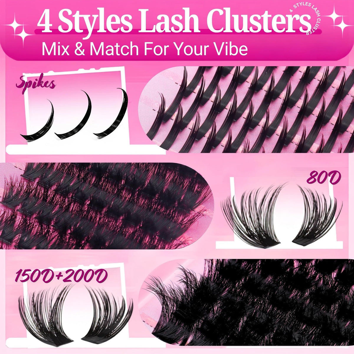 Volume Lash Clusters Kit with Spikes 80D 150D 200D for Dramatic Eye Makeup