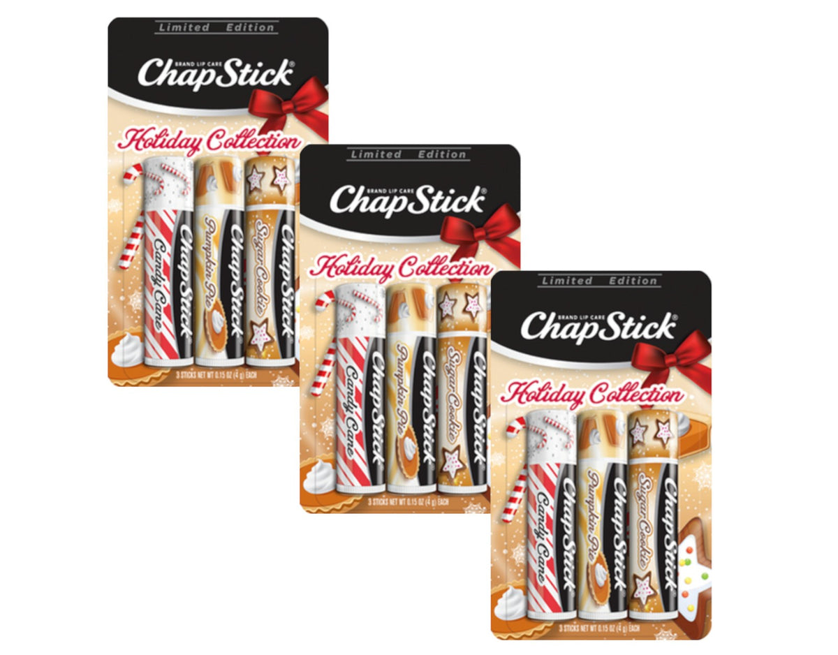 Holiday Lip Balm Set - Limited Edition 3 Pack with Candy Cane, Sugar Cookie & Pumpkin Pie Flavors