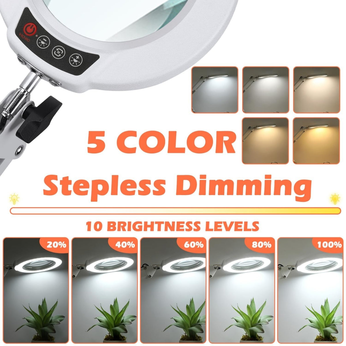 MagnieOpti 10X Magnifying Glass with Light and Stand – Desk Lamp for Craft Reading Sewing