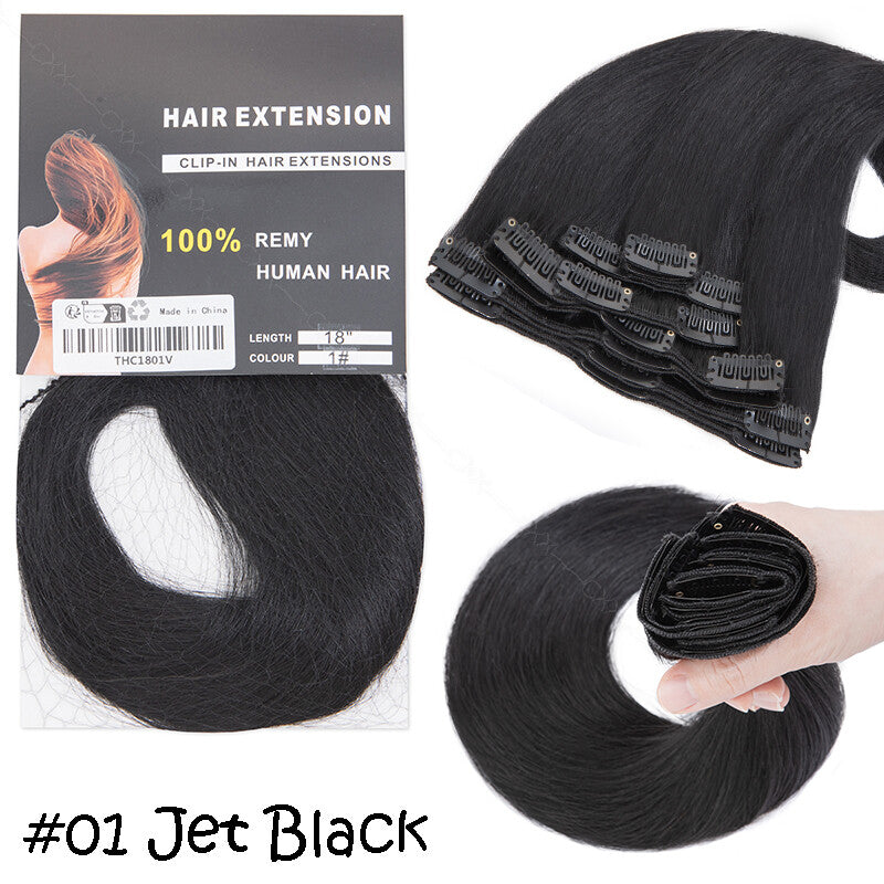 Clip-In Human Hair Extensions Full Head 8-24 Inch Natural Remy Hair