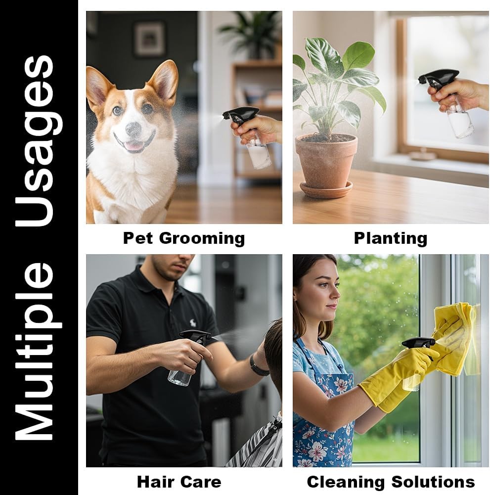 4oz Plastic Spray Bottles Set - Clear Reusable Mist & Stream Nozzles