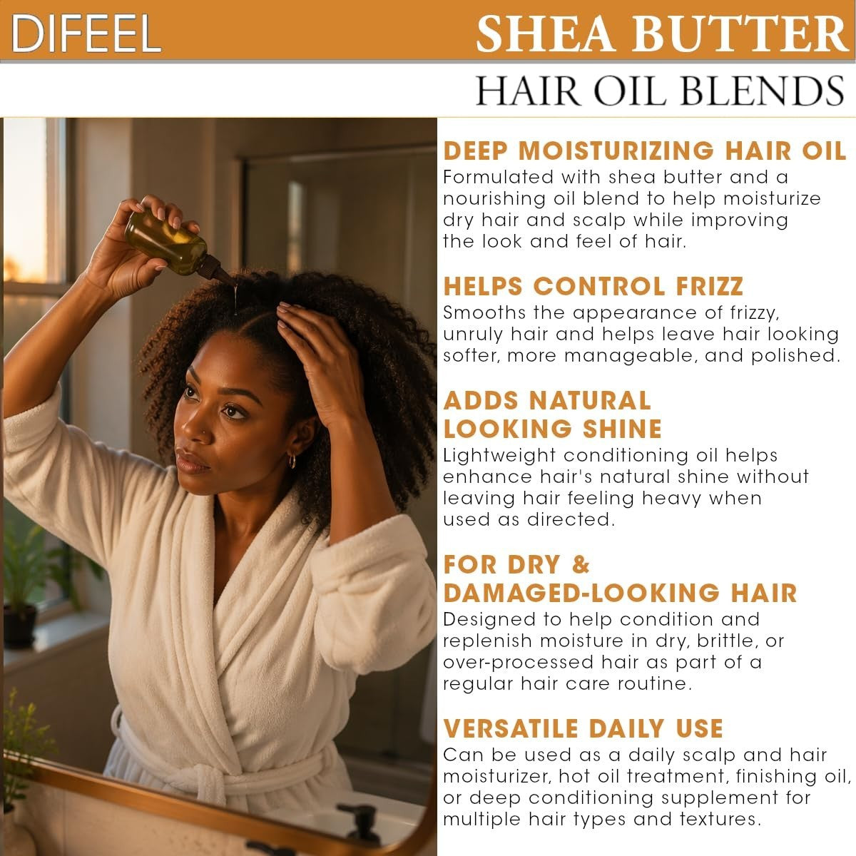 Travel-Sized Shea Butter Hair Oil Blend for Damaged, Dry, Frizzy Hair