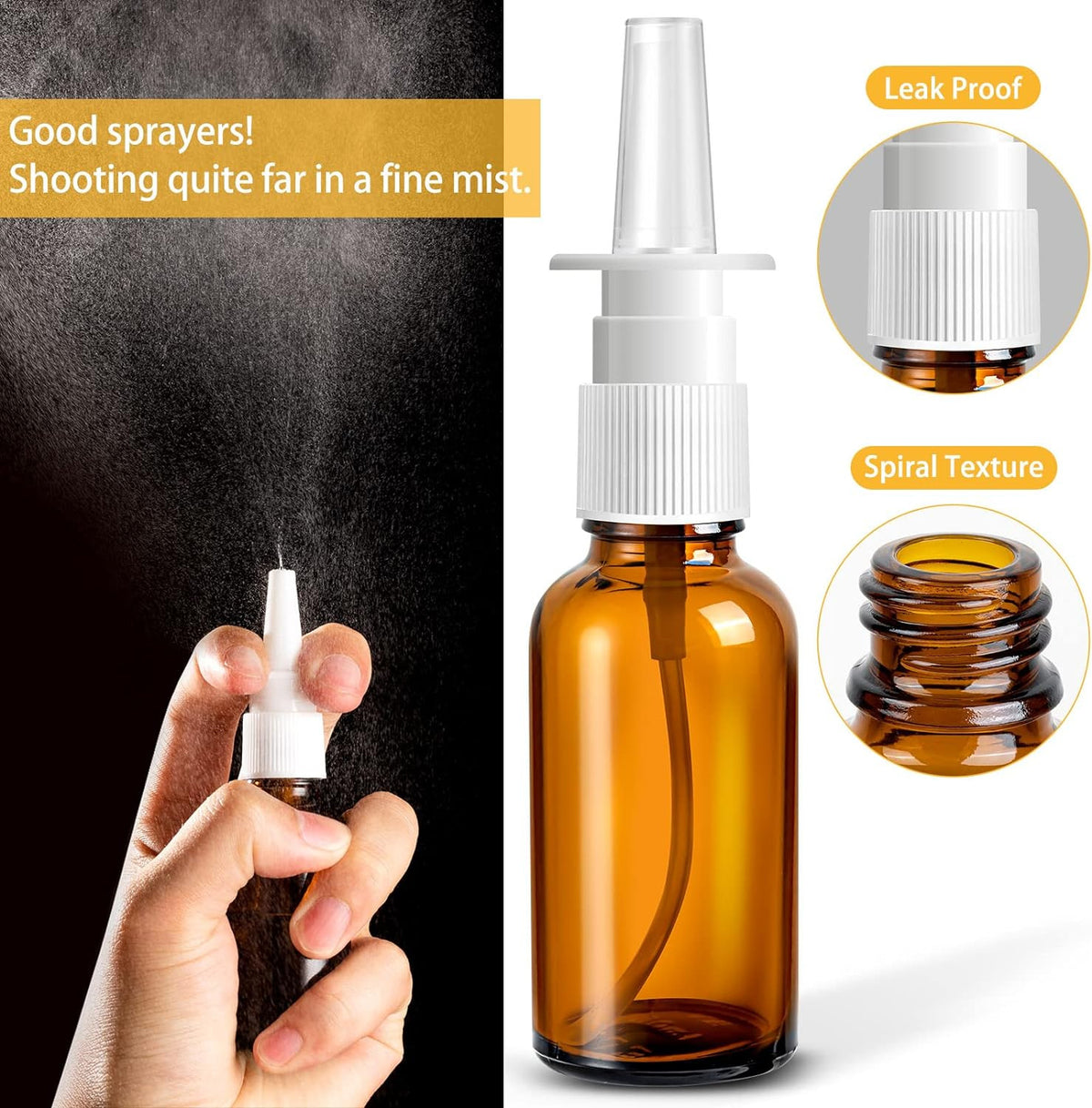 Reusable Glass Nasal Spray Bottles Set - 30ml Fine Mist Spray, Travel Size