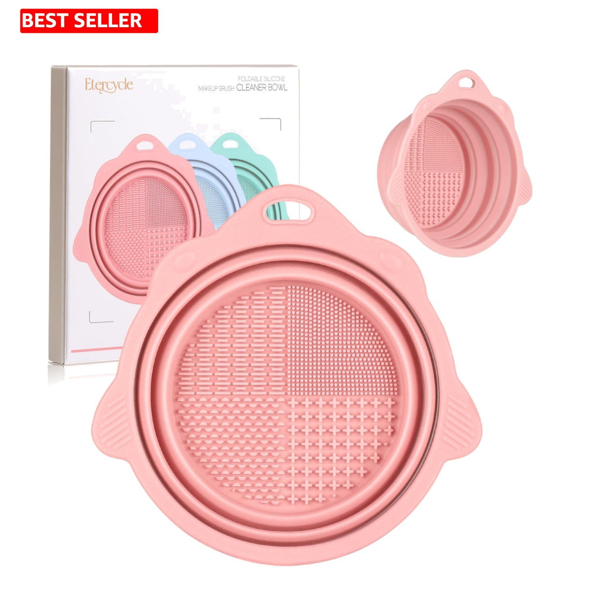 Eco-Friendly Foldable Makeup Brush Cleaner Bowl Silicone Scrubber Travel Case Pink