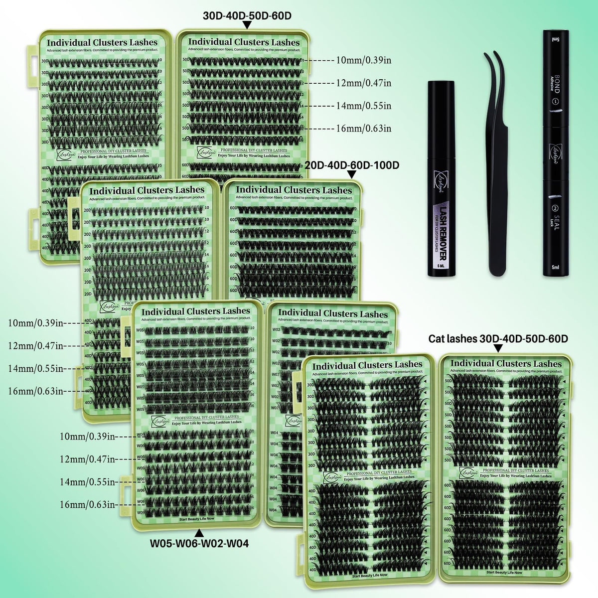 Lash Clusters Kit Wispy False Eyelashes 2304PCS Reusable Strip Lashes