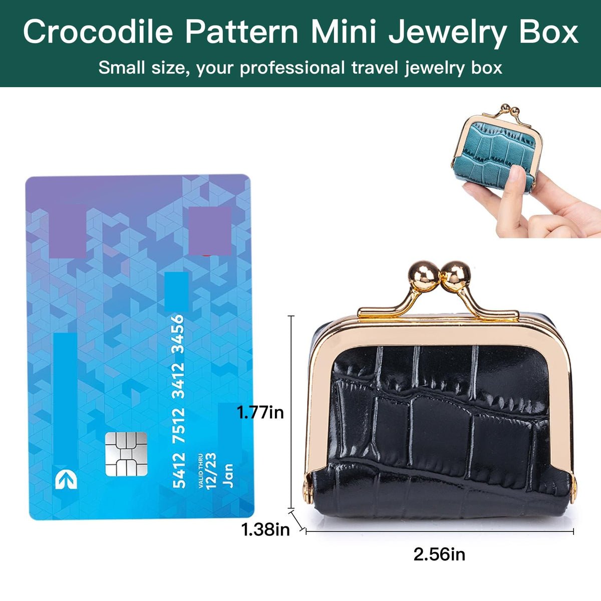 Mini Travel Jewelry Box Organizer with Crocodile Pattern, Small Light Purple