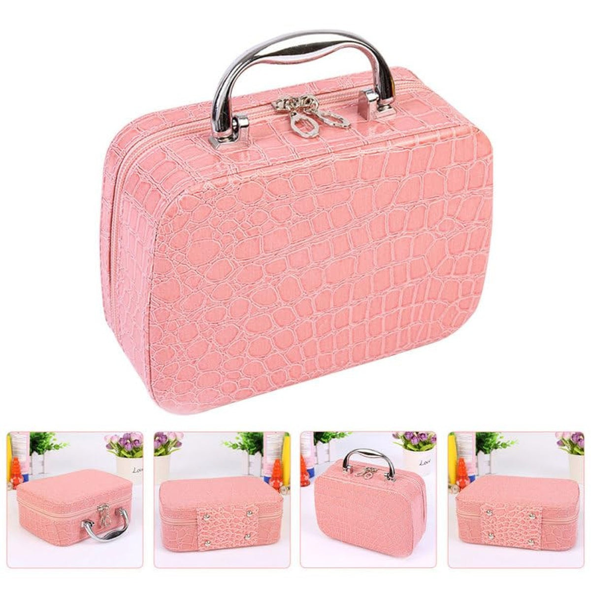 Portable Makeup Box with Mirror - Compact Cosmetic Organizer for Travel & Home