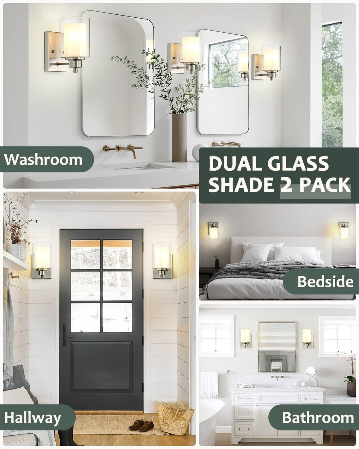 Brushed Nickel Wall Sconce Set - 3 Pack Modern Bathroom Vanity Lights