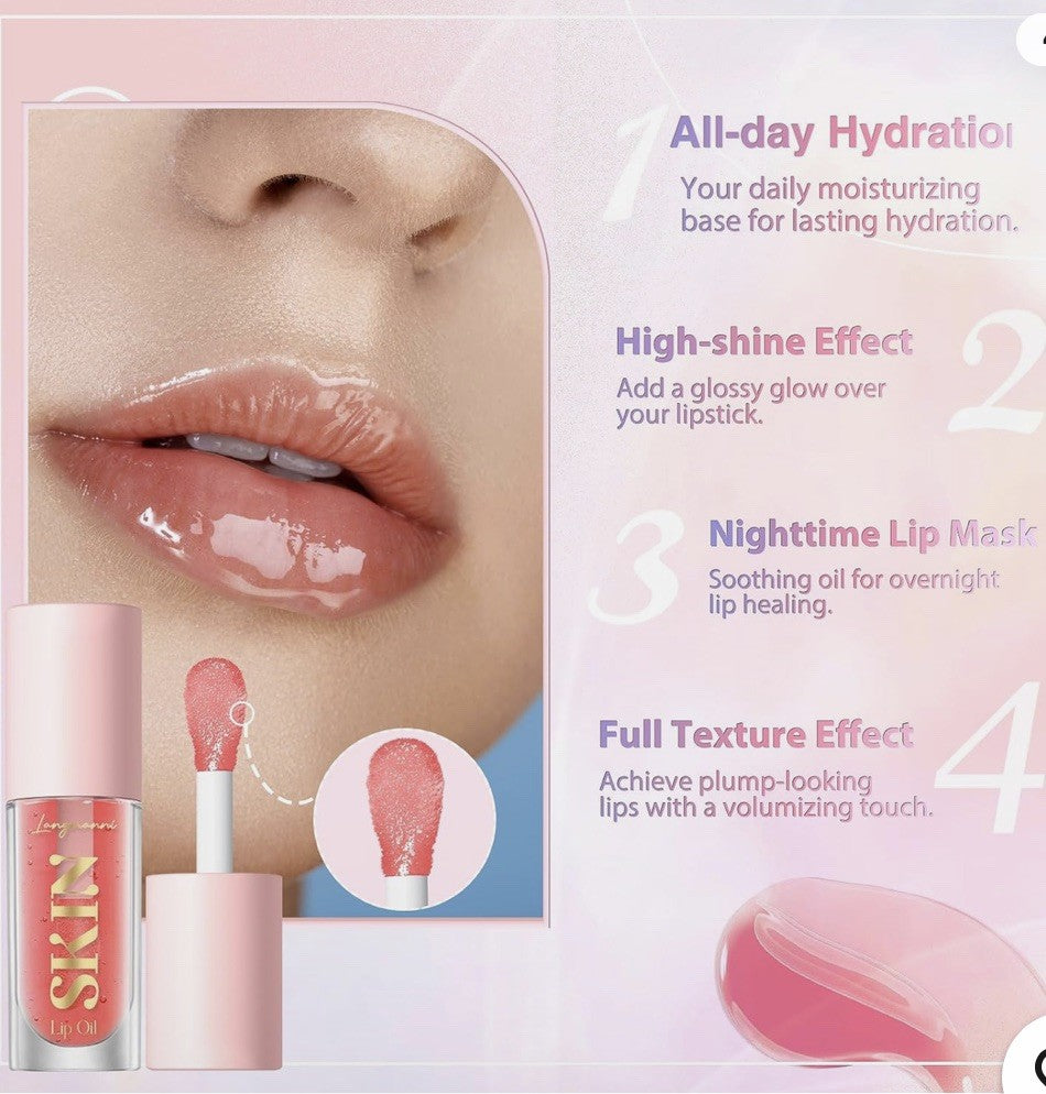 Langmanni Lip Gloss Oil No-Sticky Lip Oil Set - Strawberry & Coconut Flavors