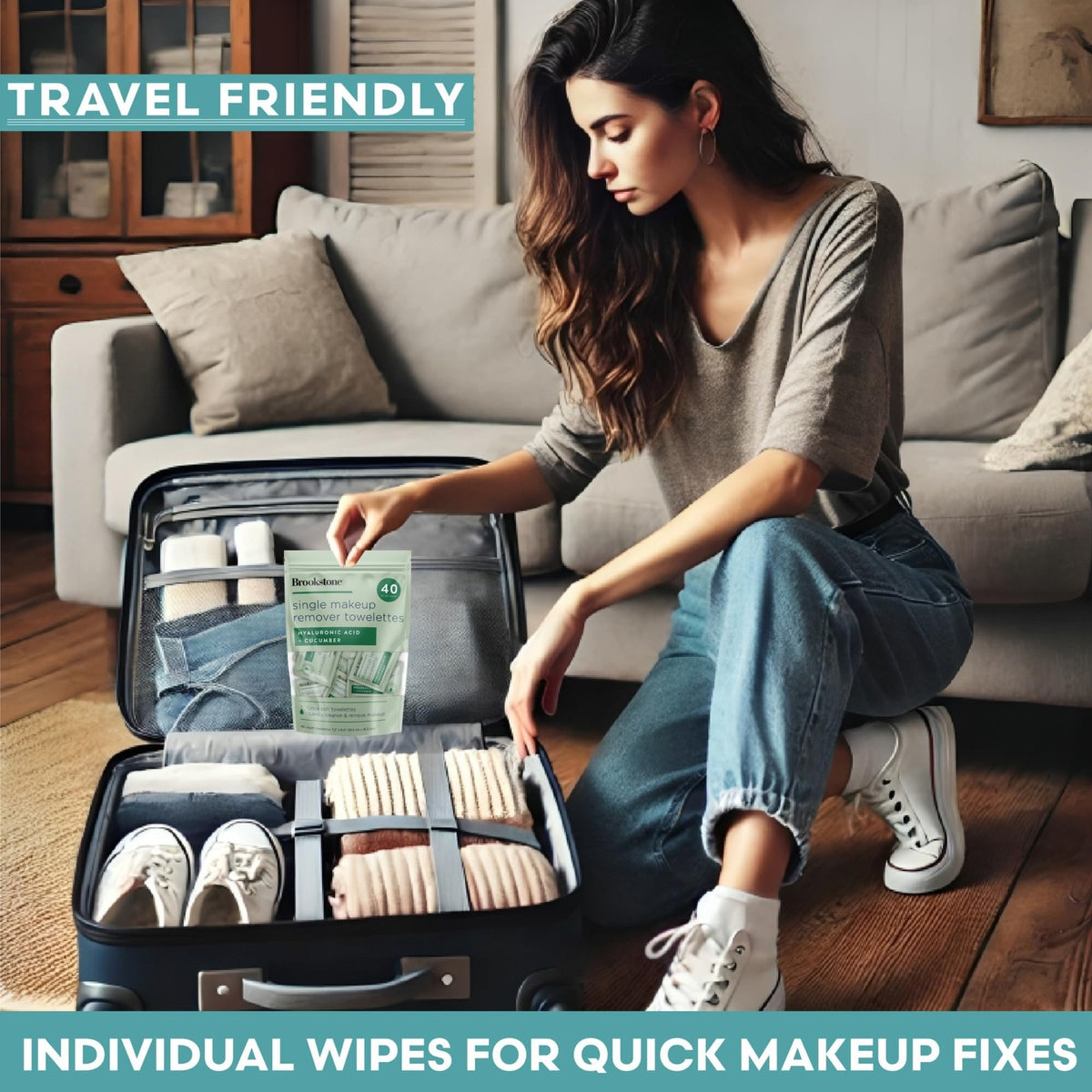 Travel Makeup Remover Wipes - Individually Wrapped Soft Face Cleansing Towelettes with Vitamin C - 40 Count
