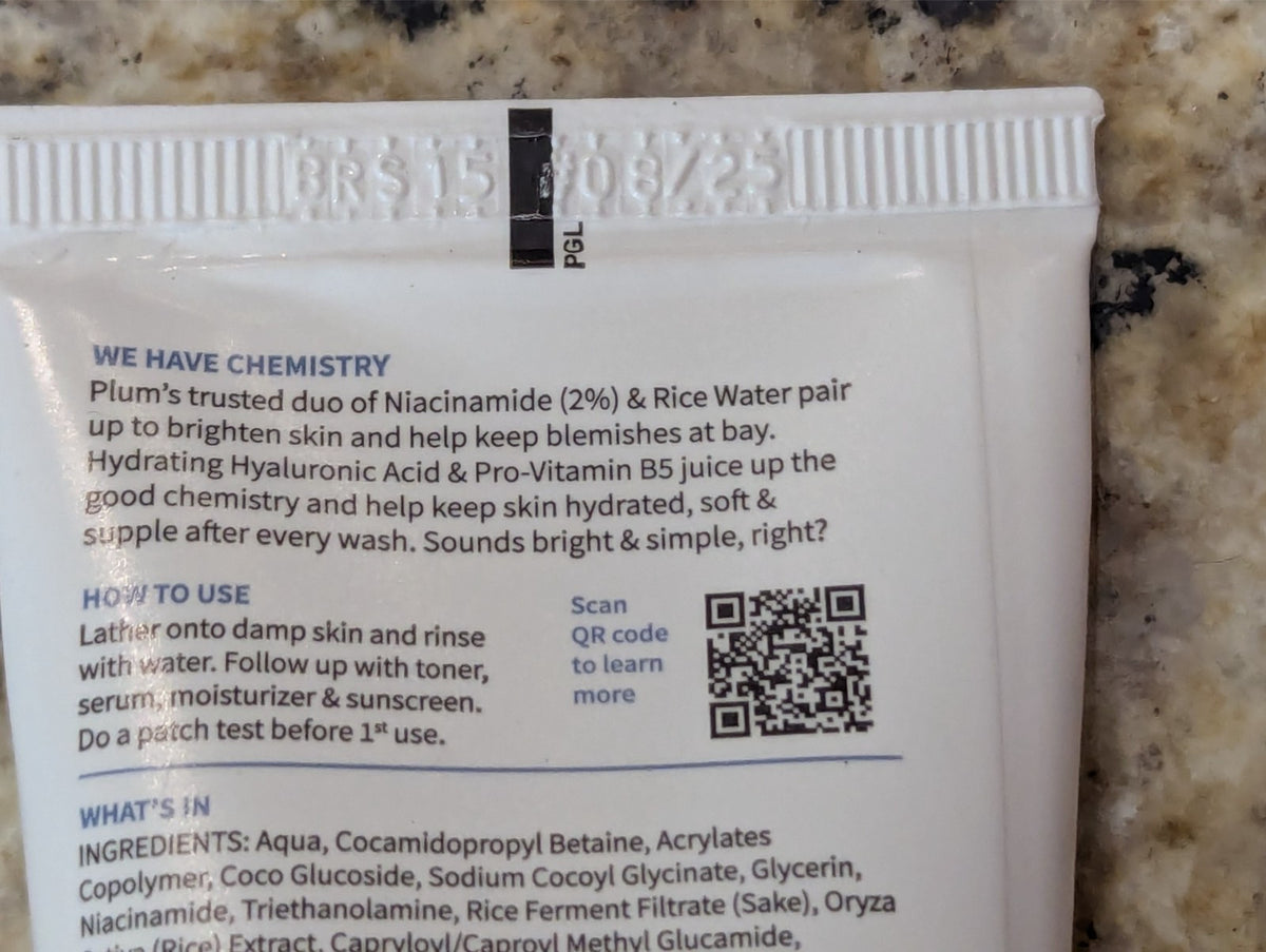 Plum Brightening Face Wash with Rice Water & Niacinamide - 1.69 oz