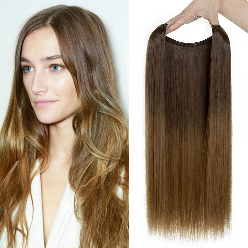 Invisible Wire Hair Extensions - Natural Synthetic Length & Body Wavy or Straight