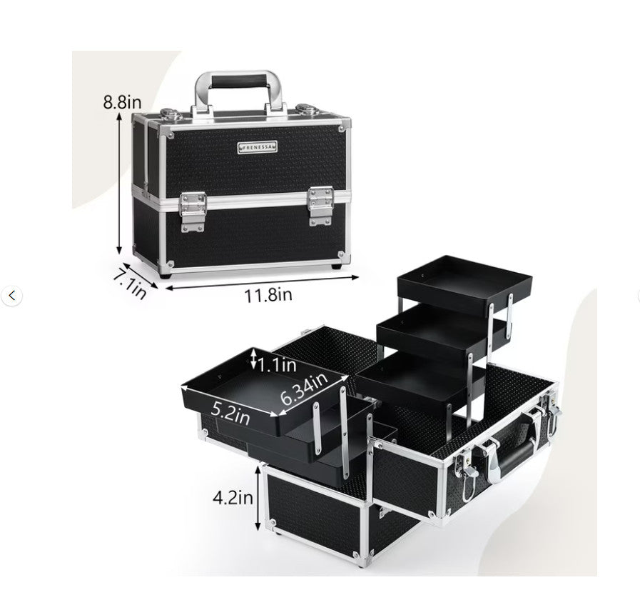 Portable Makeup Organizer Case with 6-Tier Rose Gold Compartments - Travel-Friendly, Durable Storage for Cosmetics & Accessories
