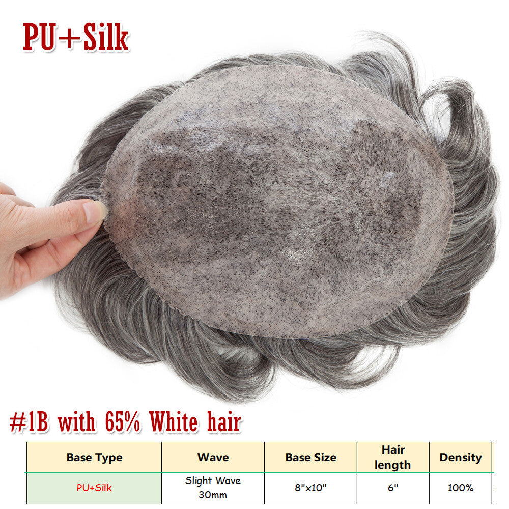 Men's Hair Replacement System Toupee Human Hair Skin V Loop - Natural-Looking Hairpiece