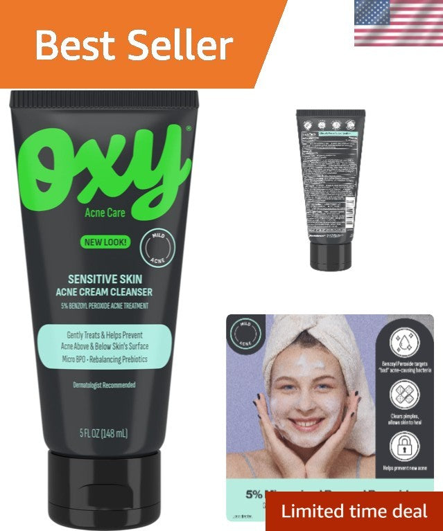 Benzoyl Peroxide Cream Cleanser for All Skin Types - 5 Ounce Unscented