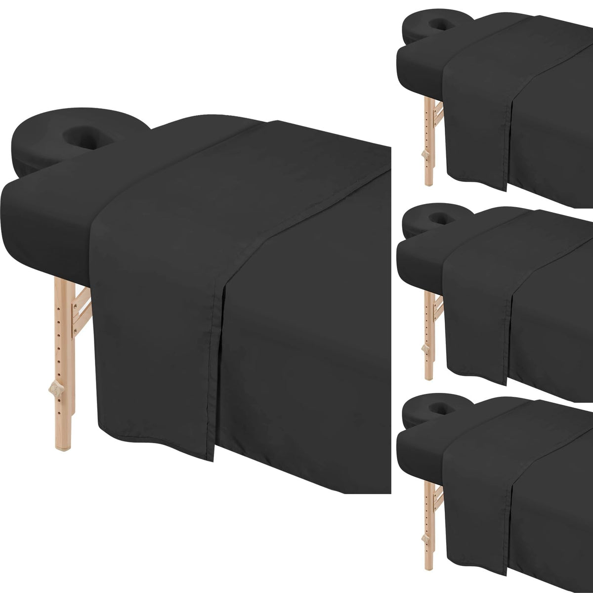 Microfiber Massage Table Sheets Set - 4 Pack, 3-Piece Black Bed Linens