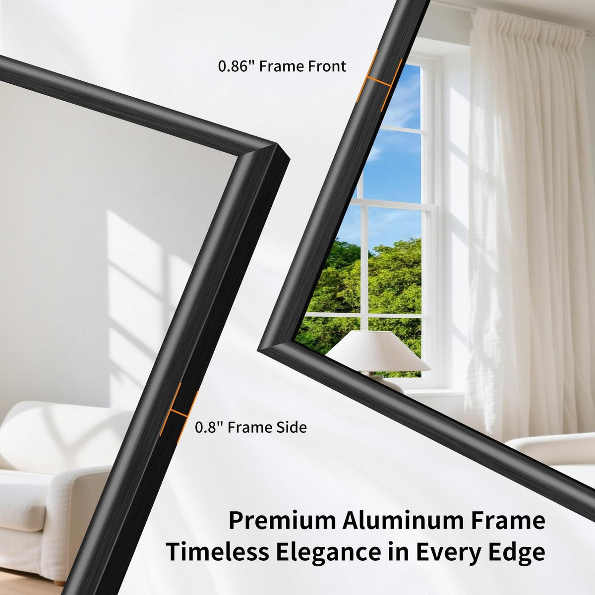 30x30 Black Framed Bathroom Mirror - Modern Raised Metal Wall Mirror
