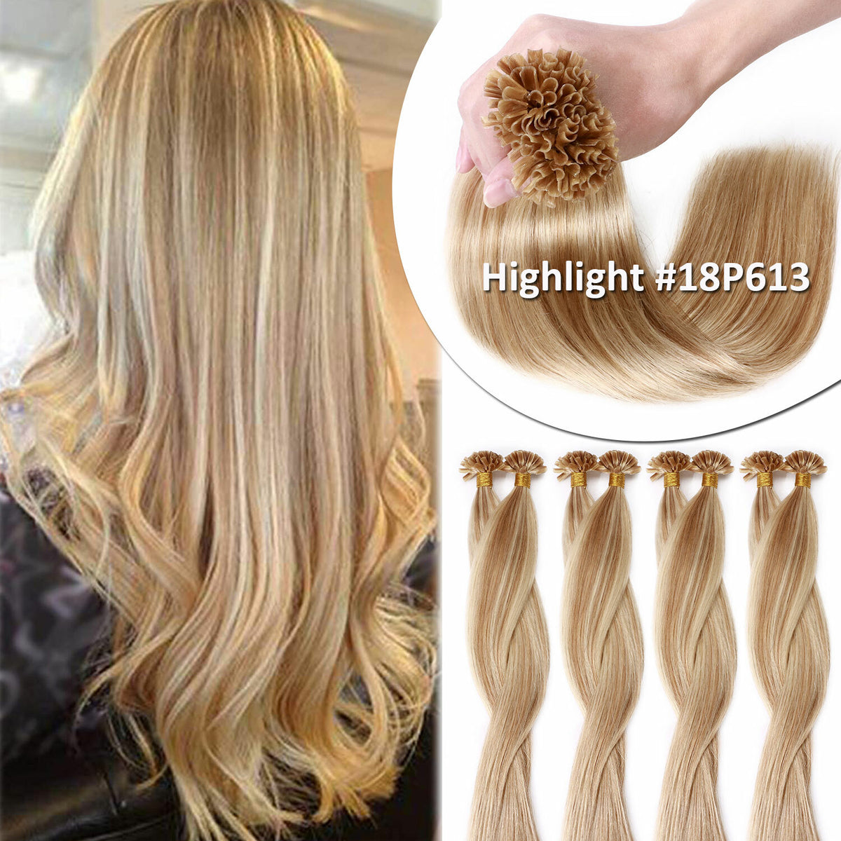 Invisible Keratin Nail U Tip Hair Extensions - Human Hair Fusion 150g