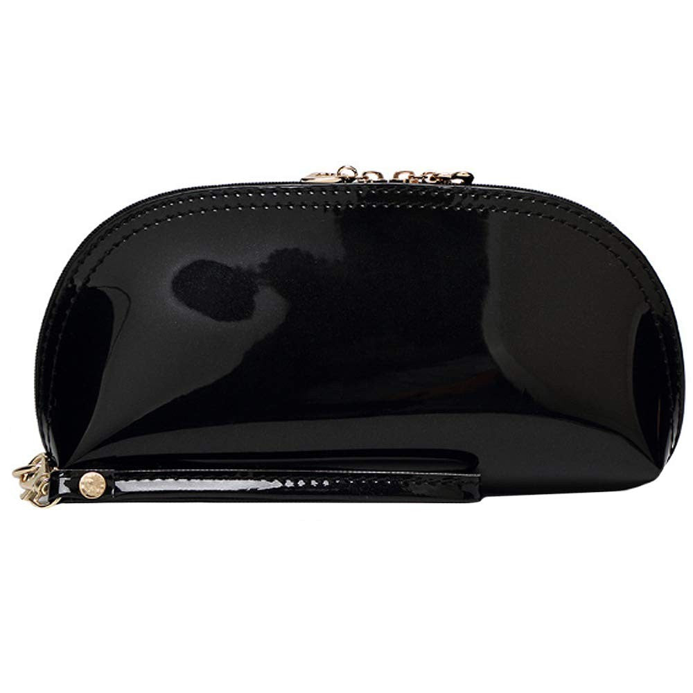 Patent Leather Makeup Clutch Bag - Large Capacity Cosmetic Organizer Wristlet