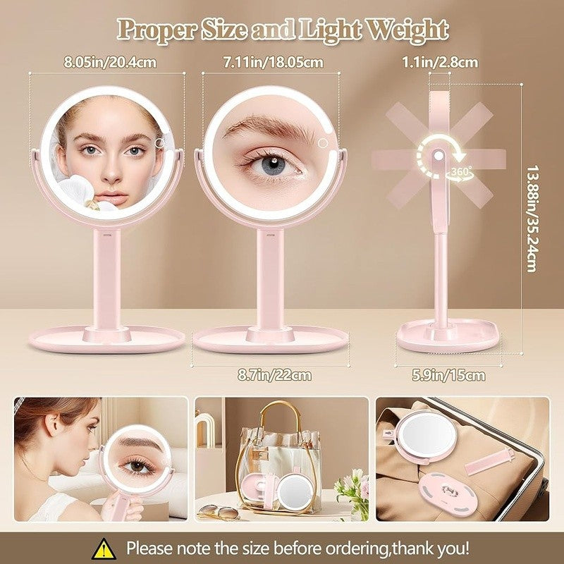 Lighted Magnifying Makeup Mirror with Adjustable Brightness & 360° Rotation